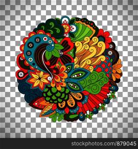 Ethnic doodle floral illustration like circle pattern in vector isolated on transparent background. Ethnic doodle floral circle like pattern