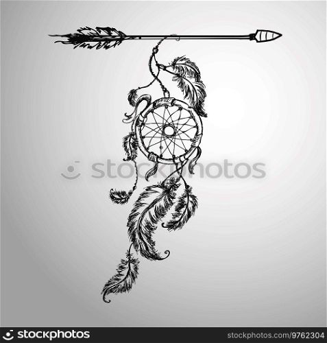 Ethnic dreamcather on arrow,retro vector illustration. Ethnic dreamcather on arrow,