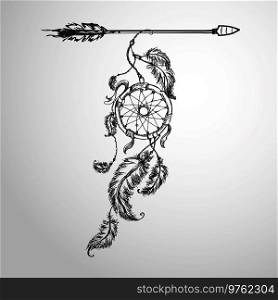 Ethnic dreamcather on arrow,retro vector illustration. Ethnic dreamcather on arrow,