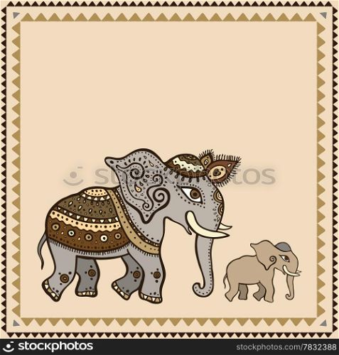 Ethnic elephant. Hand drawn vector illustration. Indian style.