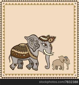 Ethnic elephant. Hand drawn vector illustration. Indian style.