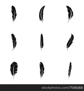 Ethnic feather icon set. Simple set of 9 ethnic feather vector icons for web design on white background. Ethnic feather icon set, simple style