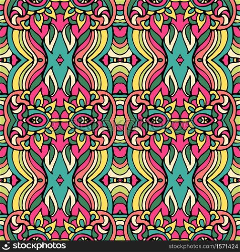 Ethnic festive seamless indian art pattern. Abstract geometric colorful intricate medallion mexican ornamental background. Tribal indian ethnic seamless design. Festive colorful mandala pattern