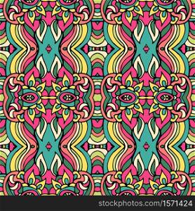 Ethnic festive seamless indian art pattern. Abstract geometric colorful intricate medallion mexican ornamental background. Tribal indian ethnic seamless design. Festive colorful mandala pattern