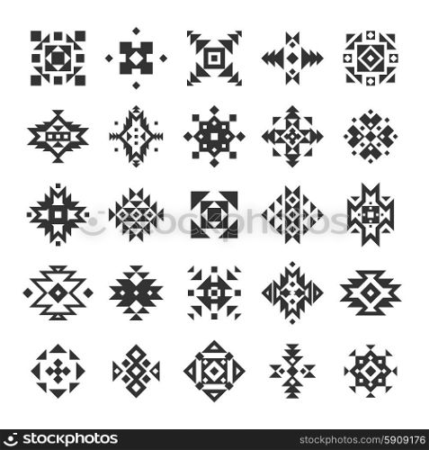 Ethnic Geometric Elements Set . Ethnic or tribal style black and white geometry flat elements set isolated vector illustration