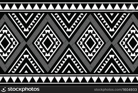 Ethnic geometric print pattern design Aztec repeating background texture in black and white. Fabric, cloth design, wallpaper, wrapping