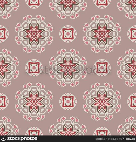 Ethnic geometric seamless vintage medallion mandala ornamental pattern. Vintage seamless cute pink tile design pattern background.