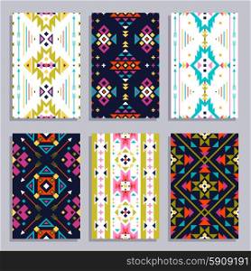Ethnic geometric vertical banner set with seamless tribal patterns isolated vector illustration. Ethnic Geometric Banner Set