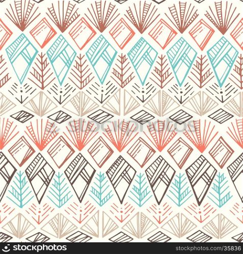 Ethnic hand drawn boho seamless pattern. Tribal art print. Colorful ethnic border background texture. Fabric, cloth design, wallpaper, wrapping paper, cards.