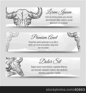 Ethnic horizontal banners template with watercolor elements and buffalo skull. Ethnic horizontal banners template with watercolor elements and buffalo skull vector