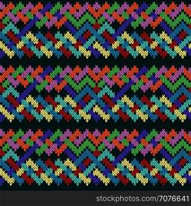 Ethnic knitting seamless motley colourful vector contrast pattern as a fabric texture
