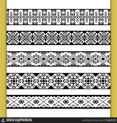 Ethnic lace patterns. Indian traditional frame ornaments or african tribal design artwork print borders, vector illustration. Ethnic lace patterns