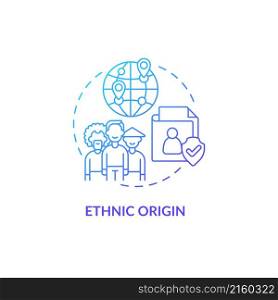 Ethnic origin blue gradient concept icon. Example of sensitive information. Data safety abstract idea thin line illustration. Isolated outline drawing. Roboto-Medium, Myriad Pro-Bold fonts used. Ethnic origin blue gradient concept icon
