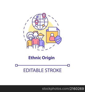 Ethnic origin concept icon. Type of sensitive information. Data safety abstract idea thin line illustration. Isolated outline drawing. Editable stroke. Roboto-Medium, Myriad Pro-Bold fonts used. Ethnic origin concept icon