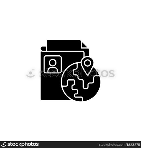 Ethnic origin privacy black glyph icon. Personal data security. Collecting ethnicity information. Protect from discrimination. Silhouette symbol on white space. Vector isolated illustration. Ethnic origin privacy black glyph icon