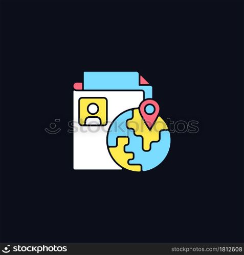 Ethnic origin privacy RGB color icon for dark theme. Personal data security. Protection from discrimination. Isolated vector illustration on night mode background. Simple filled line drawing on black. Ethnic origin privacy RGB color icon for dark theme