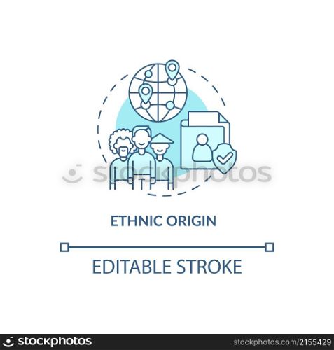 Ethnic origin turquoise concept icon. Sensitive information safety abstract idea thin line illustration. Isolated outline drawing. Editable stroke. Roboto-Medium, Myriad Pro-Bold fonts used. Ethnic origin turquoise concept icon