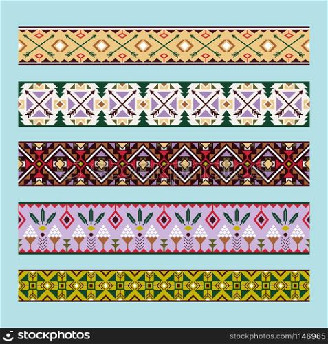 Ethnic pattern colorful ribbons design. Vector decorative elements set. Ethnic pattern colorful ribbons