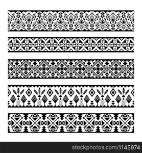 Ethnic pattern stripes. Black and white tribal mexican geometric seamless pattern borders isolated on white background. Mexican geometric seamless pattern borders