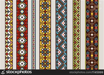 Ethnic ribbon patterns. Vector mexican or tibetan seamless ribbon pattern set with carpet design isolated on white background. Ethnic ribbon patterns set