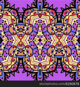 ethnic seamless pattern background in violet and blue colors, vector illustration.