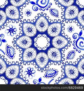 Ethnic seamless pattern. Blue indian ornament