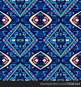 Ethnic seamless pattern. Vector tribal background. Aztec and indian style, vintage print.. Blue seamless pattern tiles in doodle handdrawn zenart style
