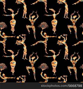 Ethnic seamless texture with figures of dancing people. Vector illustration