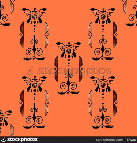 Ethnic style ornament. Seamless pattern. Abstract silhouette. Indian, Native American Aztec. Peach background. Ethnic style ornament. Seamless pattern. Abstract. Indian, Native American, Aztec