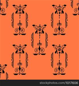 Ethnic style ornament. Seamless pattern. Abstract silhouette. Indian, Native American Aztec. Peach background. Ethnic style ornament. Seamless pattern. Abstract. Indian, Native American, Aztec