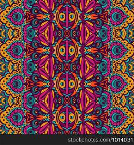 Ethnic tribal festive pattern for fabric. Abstract geometric colorful seamless pattern ornamental. Mexican design. Festive colorful seamless vector pattern psychedelic doodle art