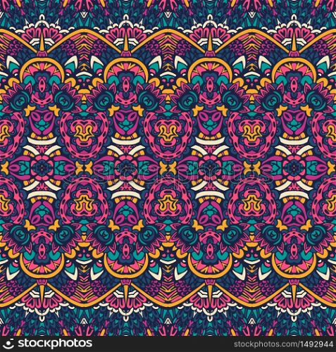 Ethnic tribal festive pattern for fabric. Abstract geometric colorful seamless pattern ornamental. Mexican design. Colorful Tribal Ethnic Festive Abstract Floral Vector Pattern
