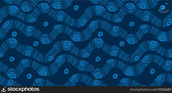 Ethnic vibes abstract river waves seamless pattern for background, fabric, textile, wrap, surface, web and print design. Folk style rapport in blue hues.