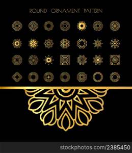 Ethnic vintage pattern Islamic design for your invitations in islamic style.. Gold mandala on black background