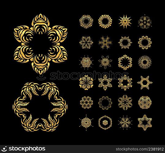 Ethnic vintage pattern. Ornamental gold flower set. Gold mandala set. Ornamental lace pattern
