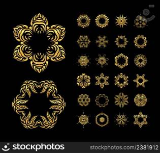 Ethnic vintage pattern. Ornamental gold flower set. Gold mandala set. Ornamental lace pattern