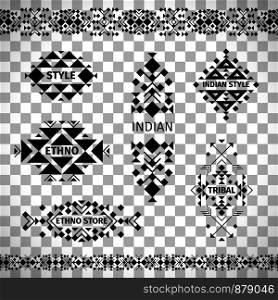 Ethno shop labels or tribal store emblems vector set isolated on transparent background. Ethno shop labels on transparent background