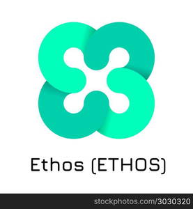 Ethos (ETHOS). Vector illustration crypto coin ic. Vector illustration crypto coin icon on isolated white background Ethos (ETHOS). Name of the crypto currency and the short trade name on the exchange. Digital currency