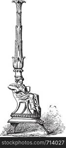 Etruscan candelabrum, vintage engraved illustration.
