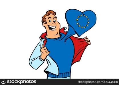 EU patriot man isolated on white background. Comic cartoon style pop art illustration vector retro. EU patriot man isolated on white background