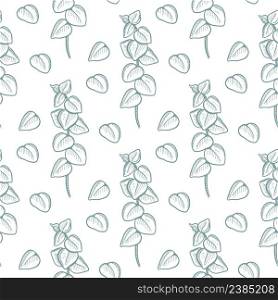 Eucalyptus twigs seamless pattern. Eucalyptus branches and leaves background. Template for fabric, paper, wallpaper, packaging vector illustration. Eucalyptus twigs seamless pattern vector illustration