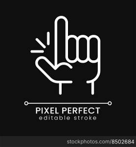 Eureka gesture pixel perfect white linear icon for dark theme. Sudden creative idea and solution. Thin line illustration. Isolated symbol for night mode. Editable stroke. Poppins font used. Eureka gesture pixel perfect white linear icon for dark theme
