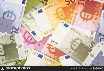 Euro Bills Background. Illustration of a background of fake euro bills currency specimen, with amount from five to five hundred