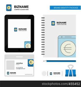 Euro Business Logo, Tab App, Diary PVC Employee Card and USB Brand Stationary Package Design Vector Template