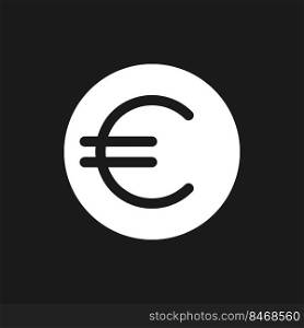Euro coin dark mode glyph ui icon. Currency and money. Golden euro cent. User interface design. White silhouette symbol on black space. Solid pictogram for web, mobile. Vector isolated illustration. Euro coin dark mode glyph ui icon