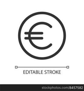 Euro coin pixel perfect linear ui icon. Currency and money. Finance and banking. GUI, UX design. Outline isolated user interface element for app and web. Editable stroke. Arial font used. Euro coin pixel perfect linear ui icon