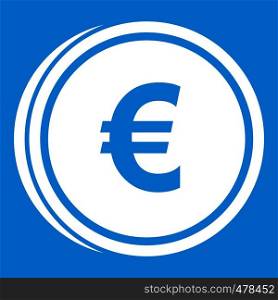 Euro coins icon white isolated on blue background vector illustration. Euro coins icon white