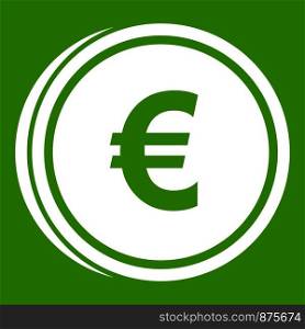 Euro coins icon white isolated on green background. Vector illustration. Euro coins icon green