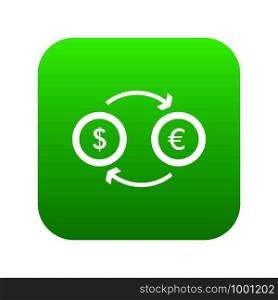 Euro dollar euro exchange icon digital green for any design isolated on white vector illustration. Euro dollar euro exchange icon digital green
