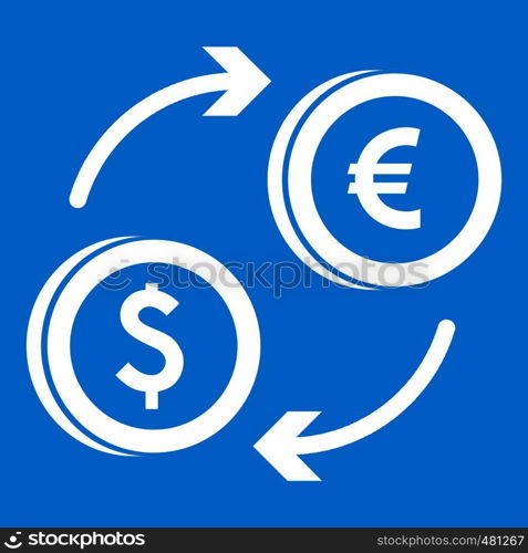 Euro dollar euro exchange icon white isolated on blue background vector illustration. Euro dollar euro exchange icon white